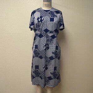 EUC Vintage 60s Patchwork Print Lightweight Casual Metal Zipper Midi Dress Large